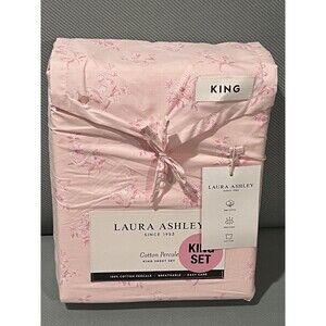 Laura Ashley King Sheet Set Victorian Bouquet Pink Cotton Farmhouse Chic Cottage